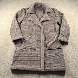Blank NYC Plaid Coat Women Small Brown Excellent Faux Fur Lined 01HJ6635